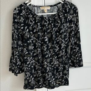 Michael Kors Black and White Floral Blouse